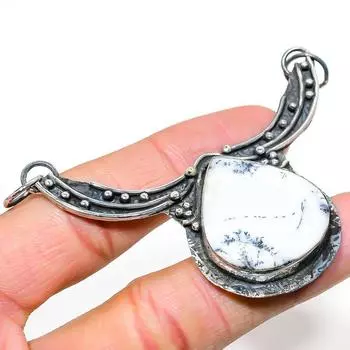 Подвеска из натурального опала с дендритом из стерлингового серебра 925 пробы 2,44 дюйма Q8Z49