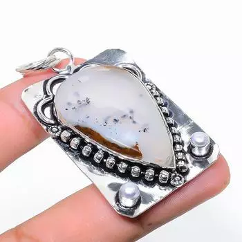 Natural Dendrite Opal Gemstone 925 Sterling Silver Gift Pendant 2.44 g6Z88