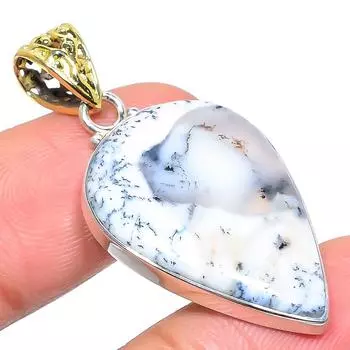 Natural Dendrite Opal Gemstone 925 Sterling Silver Two Tone Pendant 1.73 L6n27