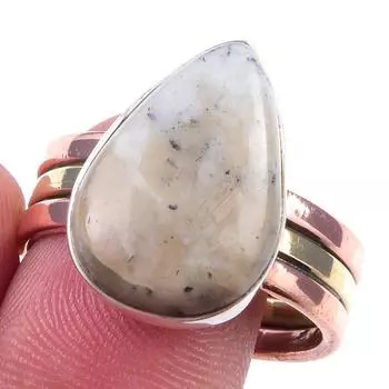 Natural Dendrite Opal Gemstone 925 Sterling Silver Two Tone Ring Size 10 p6m57