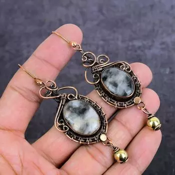 Серьги-ювелирные изделия из натурального дендрита и опала, медная проволока, 3,47 дюйма, Y8U62