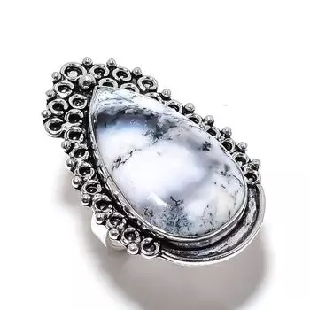 Natural Dendrite Opal Gemstone Handmade 925 Sterling Silver Ring Size 9 n4s72