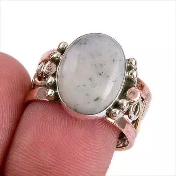 Natural Dendrite Opal Gemstone Two Tone 925 Sterling Silver Ring Size 7.5 w7q41