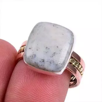 Natural Dendrite Opal Gemstone Two Tone 925 Sterling Silver Gift Ring S.8 k5f79