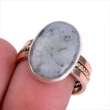 Natural Dendrite Opal Gemstone Two Tone 925 Sterling Silver Gift Ring S.8 K9p49