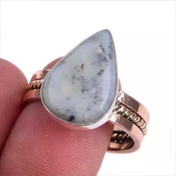 Natural Dendrite Opal Gemstone Two Tone 925 Sterling Silver Gift Ring S.10 p9E99