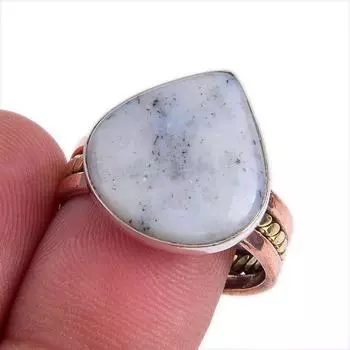 Natural Dendrite Opal Gemstone Two Tone 925 Sterling Silver Ring Size 8.5 G0R10