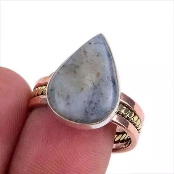 Natural Dendrite Opal Gemstone Two Tone 925 Sterling Silver Ring Size 8.5 k8P89