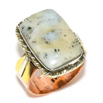 Natural Dendrite Opal Gemstone Two Tone 925 Sterling Silver Gift Ring S.8 v9b23