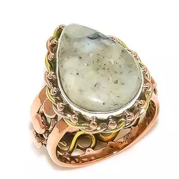 Natural Dendrite Opal Gemstone Two Tone 925 Solid Silver Jewelry Ring S.6.5 p9T51