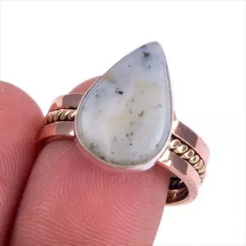 Natural Dendrite Opal Gemstone Two Tone 925 Sterling Silver Gift Ring S.9 p8S08