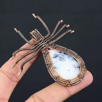 Natural Dendrite Opal Stone Handmade Copper Wire Wrap Spider Pendant 2.56 f6u79