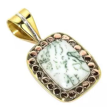 Natural Dendrite Opal TwoTone 925 Solid Sterling Silver Gift Pendant 1.25 z8f91
