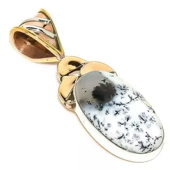 Natural Dendrite Opal TwoTone 925 Solid Sterling Silver Gift Pendant 1.50 E3P08