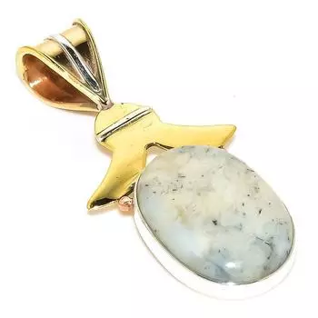 Natural Dendrite Opal TwoTone 925 Solid Sterling Silver Gift Pendant 1.75 w5g54