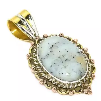 Natural Dendrite Opal TwoTone 925 Solid Sterling Silver Gift Pendant 1.50 K6M84