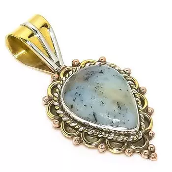 Natural Dendrite Opal TwoTone 925 Solid Sterling Silver Gift Pendant 1.50 i6b65