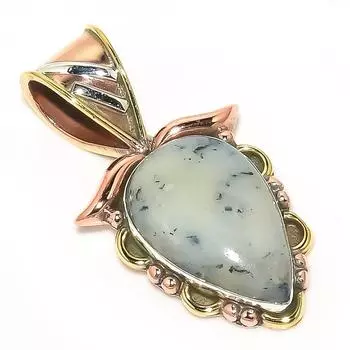 Natural Dendrite Opal TwoTone 925 Solid Sterling Silver Gift Pendant 1.25 Z1E10