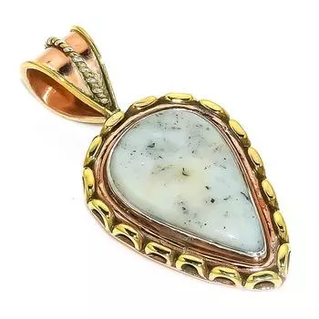 Natural Dendrite Opal TwoTone 925 Solid Sterling Silver Gift Pendant 1.75 o8E74