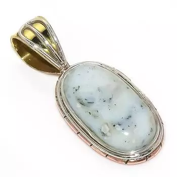 Natural Dendrite Opal TwoTone 925 Solid Sterling Silver Gift Pendant 1.50 Y1d32