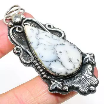 Natural Dendrite Opal,White Topaz Stone 925 Sterling Silver Pendant 2.99 p3Z73