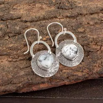 Natural Dendritic Opal Gemstone 925 Sterling Silver Jewelry Hook Earrings 1.30 EE-63-19