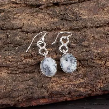 Natural Dendritic Opal Gemstone 925 Sterling Silver Jewelry Hook Earrings 1.60 EE-12-22