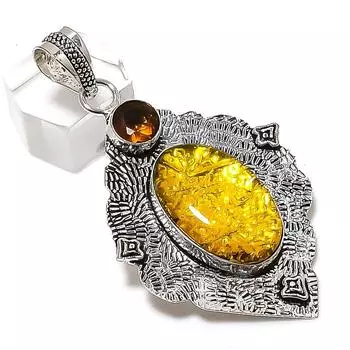 Natural Dichroic Glass, Citrine 925 Sterling Silver Jewelry Pendant 2.56 m2U50