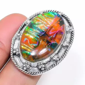 Natural Dichroic Glass Gemstone 925 Sterling Silver Jewelry Ring Size 9 M4N79