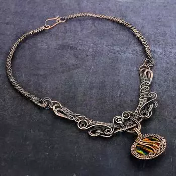 Ожерелье из натурального дихроичного стекла с медной проволокой и подвеской 18 дюймов i5B82