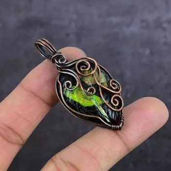Natural Dichroic Glass Gemstone Copper Wire Wrap Jewelry Pendant 2.25 u9K21