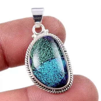 Natural Dico Glass Gemstone 925 Solid Sterling Silver Gift Pendant 1.25 Q7D47