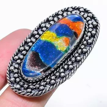 Natural Dicorich Glass Gemstone Handmade 925 Sterling Silver Ring Size 9 K9r63