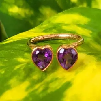 Natural Double Heart Amethyst Gemstone 925 Sterling Silver Ring Size 5.5 US Gift 5.5 US