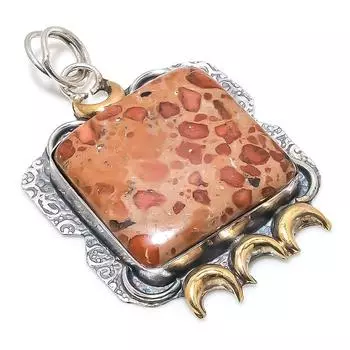 Natural Dragon Jasper Gemstone 925 Sterling Silver Two Tone Pendant 2.40 J1h07