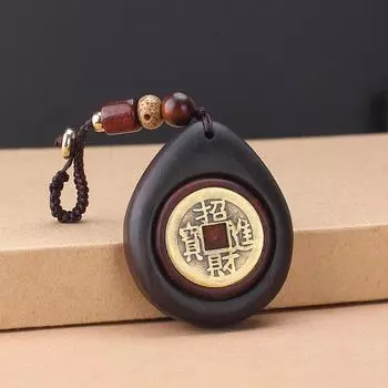 Natural ebony copper coin car keychain men s and women s retro high-end bag hanging handle piece rotatable pendant pendant