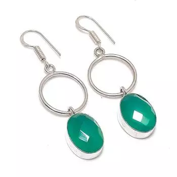 Natural Emerald(Simulated) 925 Sterling Silver Jewelry Earring 2.25 A9O82
