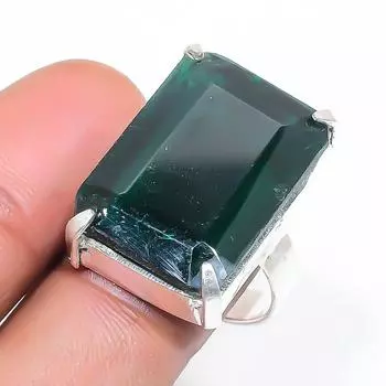 Natural Emerald(Simulated) Gemstone 925 Sterling Silver Jewelry Ring Size 7 f8i90