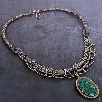 Ожерелье из натурального изумруда с медной проволокой и натуральным драгоценным камнем 18 дюймов w3Q81