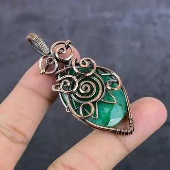 Natural Emerald Natural Gemstone Copper Wire Wrap Jewelry Pendant 2.76 B2K66