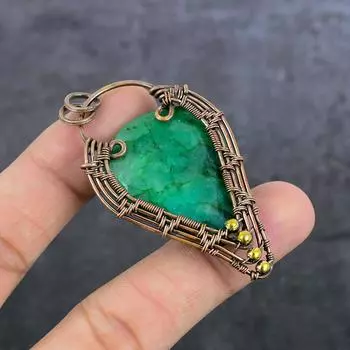 Натуральный Изумруд(Смоделированный) Подвеска из медной проволоки с драгоценными камнями 2,56 дюйма S5r60