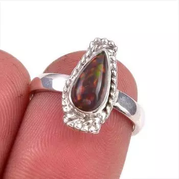 Natural Ethiopian Opal Gemstone 925 Solid Sterling Silver Gift Ring S.5.5 t8S88