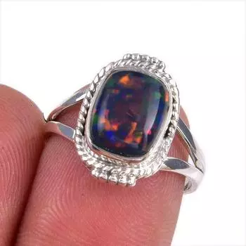 Natural Ethiopian Opal Gemstone 925 Solid Sterling Silver Jewelry Ring S.7 W4I12
