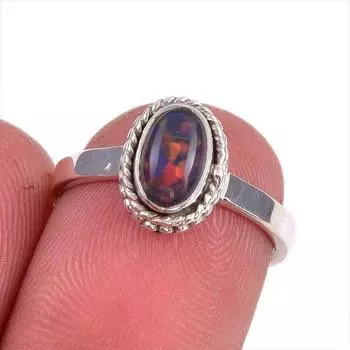 Natural Ethiopian Opal Gemstone 925 Solid Sterling Silver Gift Ring S.5.5 e8E65
