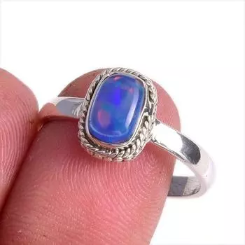 Natural Ethiopian Opal Gemstone 925 Solid Sterling Silver Jewelry Ring S.10 R5u85