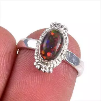 Natural Ethiopian Opal Gemstone 925 Solid Sterling Silver Gift Ring S.5.5 i9R44