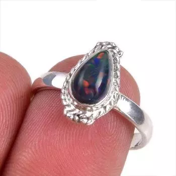 Natural Ethiopian Opal Gemstone 925 Solid Sterling Silver Jewelry Ring S.8 Z2A79