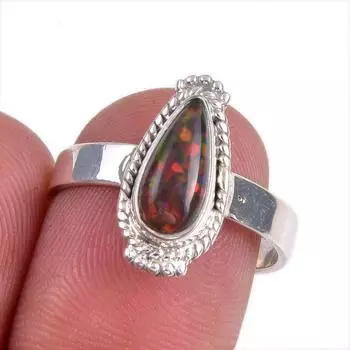 Natural Ethiopian Opal Gemstone 925 Solid Sterling Silver Jewelry Ring S.8 I5T46