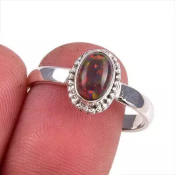 Natural Ethiopian Opal Gemstone 925 Solid Sterling Silver Jewelry Ring S.10 Q4D53