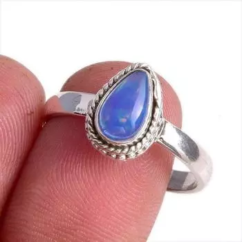 Natural Ethiopian Opal Gemstone 925 Solid Sterling Silver Jewelry Ring S.10 R0P08